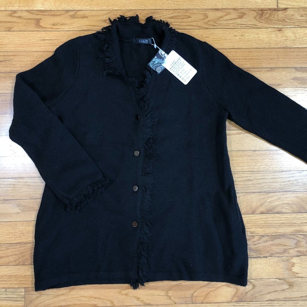 Fringe Cardigan Sweaters for Women - Pockets Lambswool Cardigan Sweater